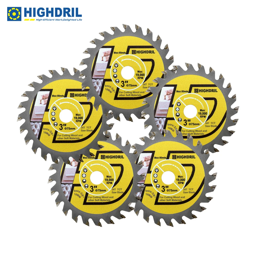 HIGHDRIL 75mm Cutting Disc TCT Hard Alloy Woodworking Saw Blade 24Teeth For Wood Wood Composite Materials Plastics Mini Disc