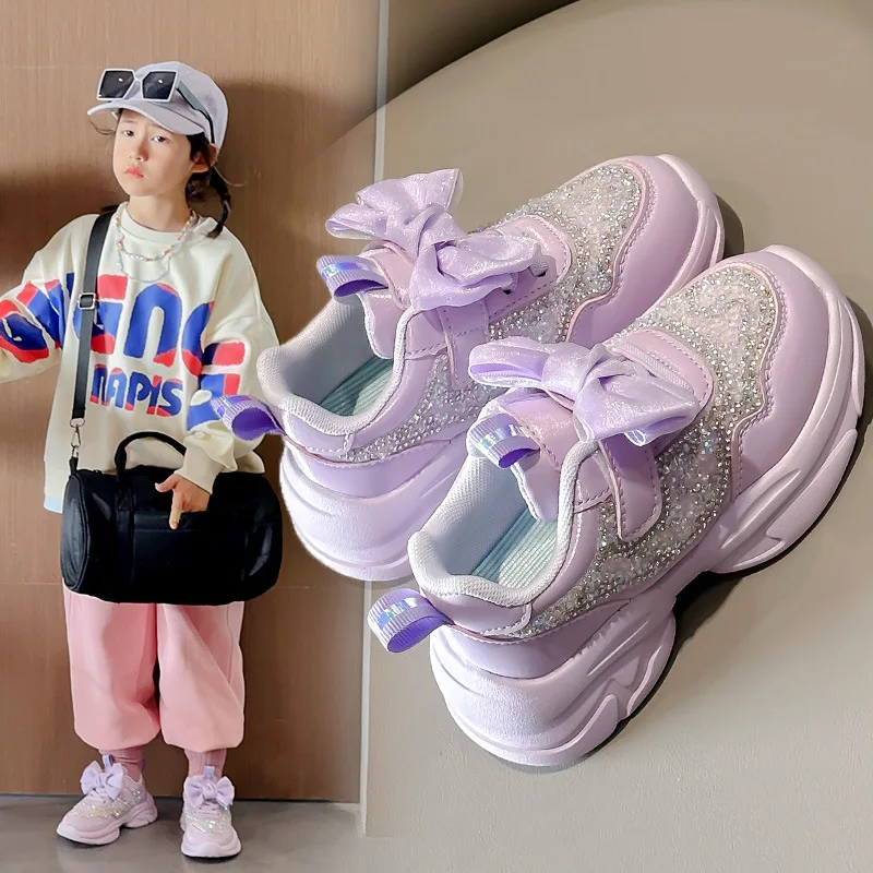 

Fashion Running Shoes for Girls Purple Pink Sneakers Kids Sports Shoes White Spring Summer New Children Leisure Shoes soft-soled