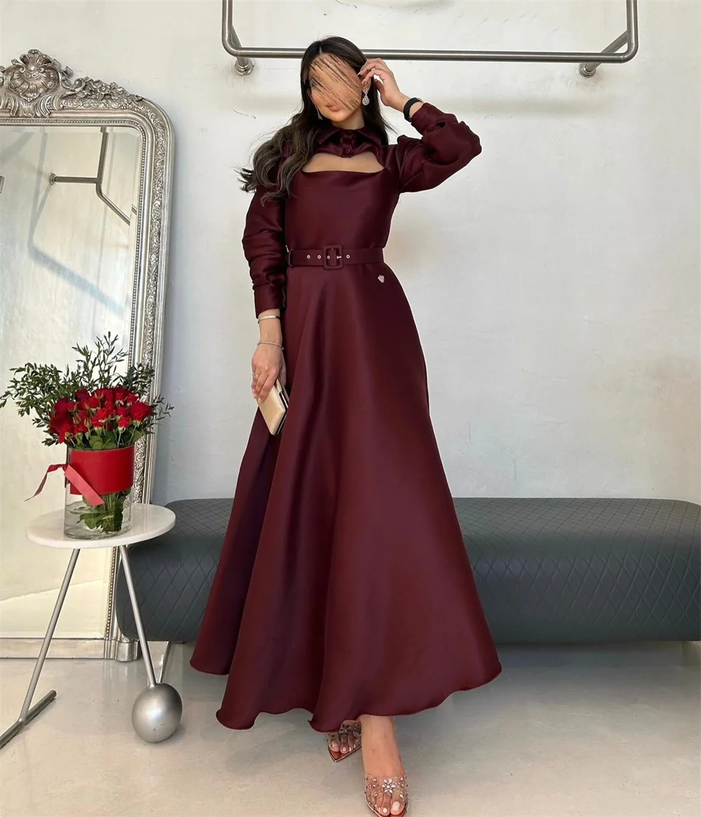 

Customized Fashion Sizes Available Pleat Sash Button A-line High Collar Midi Dresses Evening Dresses Matching High Quality Chine