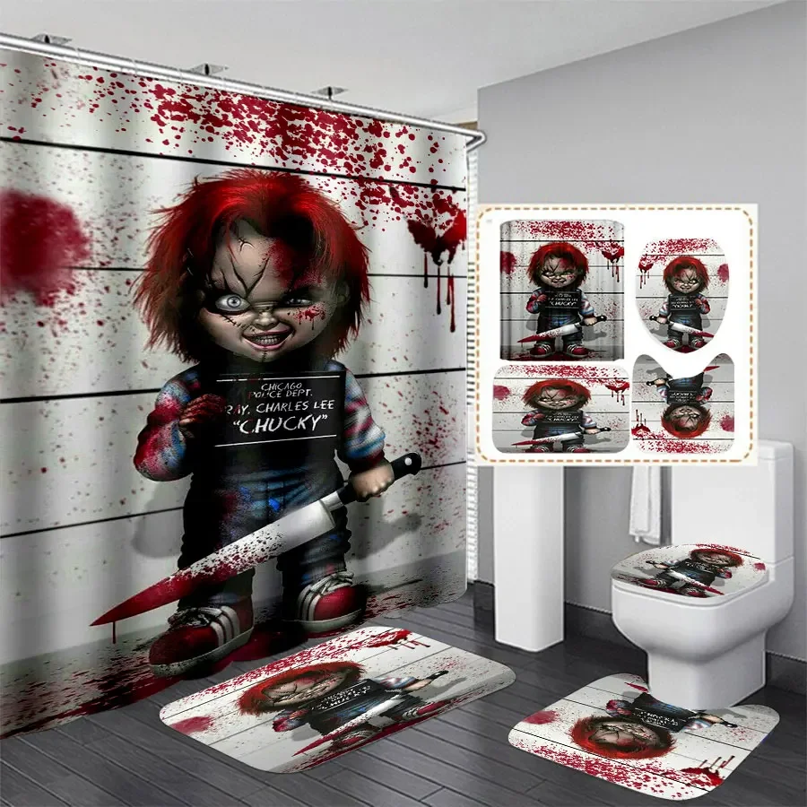 CAVVING 3D Print  Funny Chucky Shower Curtain Waterproof Bathroom Curtain Anti-slip Bath Mat Set Toilet Rugs Carpet Home Decor