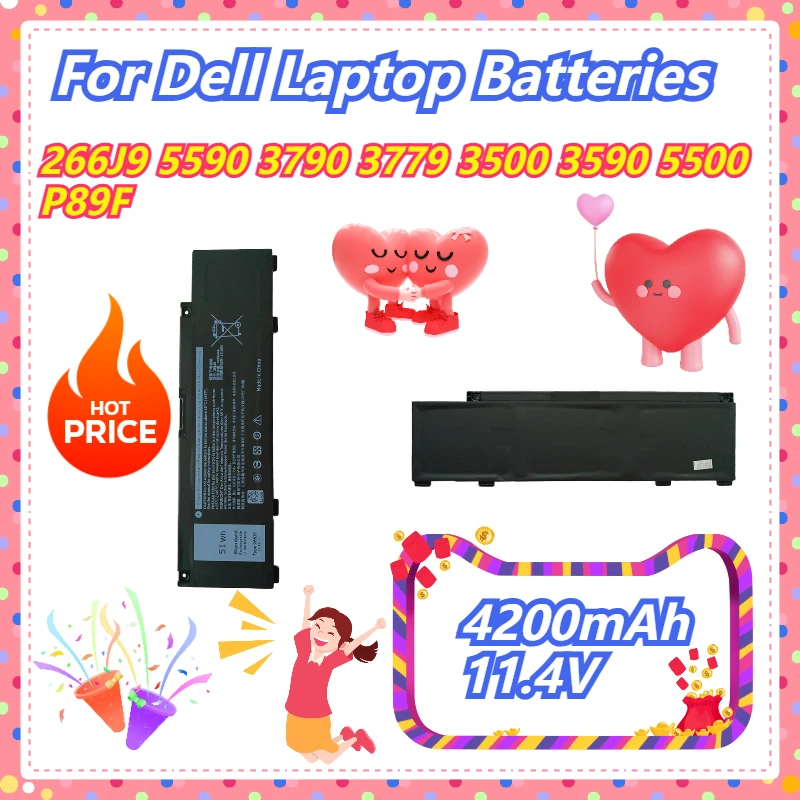

4200mAh 11.4V For Dell 266J9 5590 3790 3779 3500 3590 5500 P89F Laptop Batteries