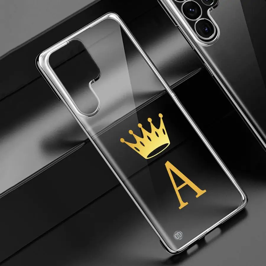 Crown 26 Letter Fashion A-F Phone Case for Samsung Galaxy S24 Ultra S22 Plus S21 5G S21 FE S20 S23 Ultra S20 Black Soft Cover