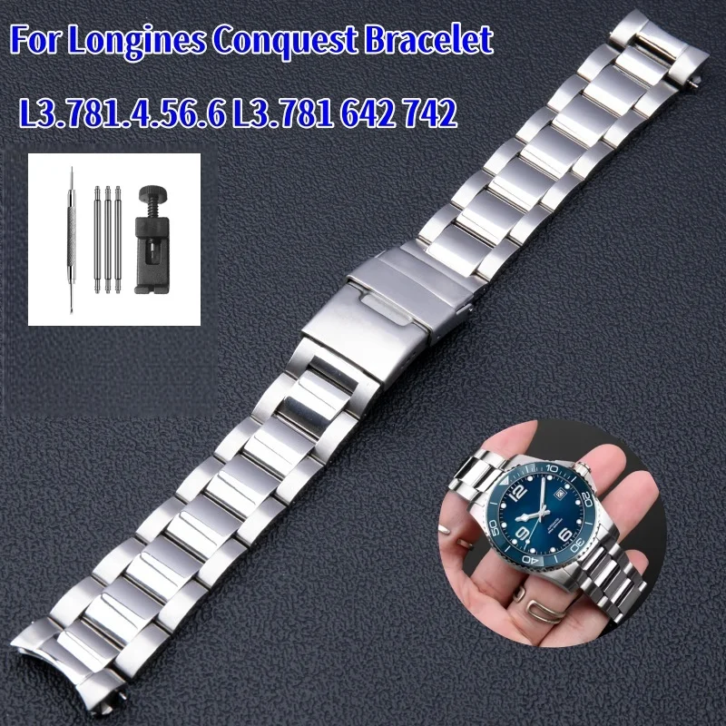 21mm Curved End Watch Band for Longines master Conquest Hydro Conquest Stainless Steel Bracelet L3.781 642 742 STRAP Accessories