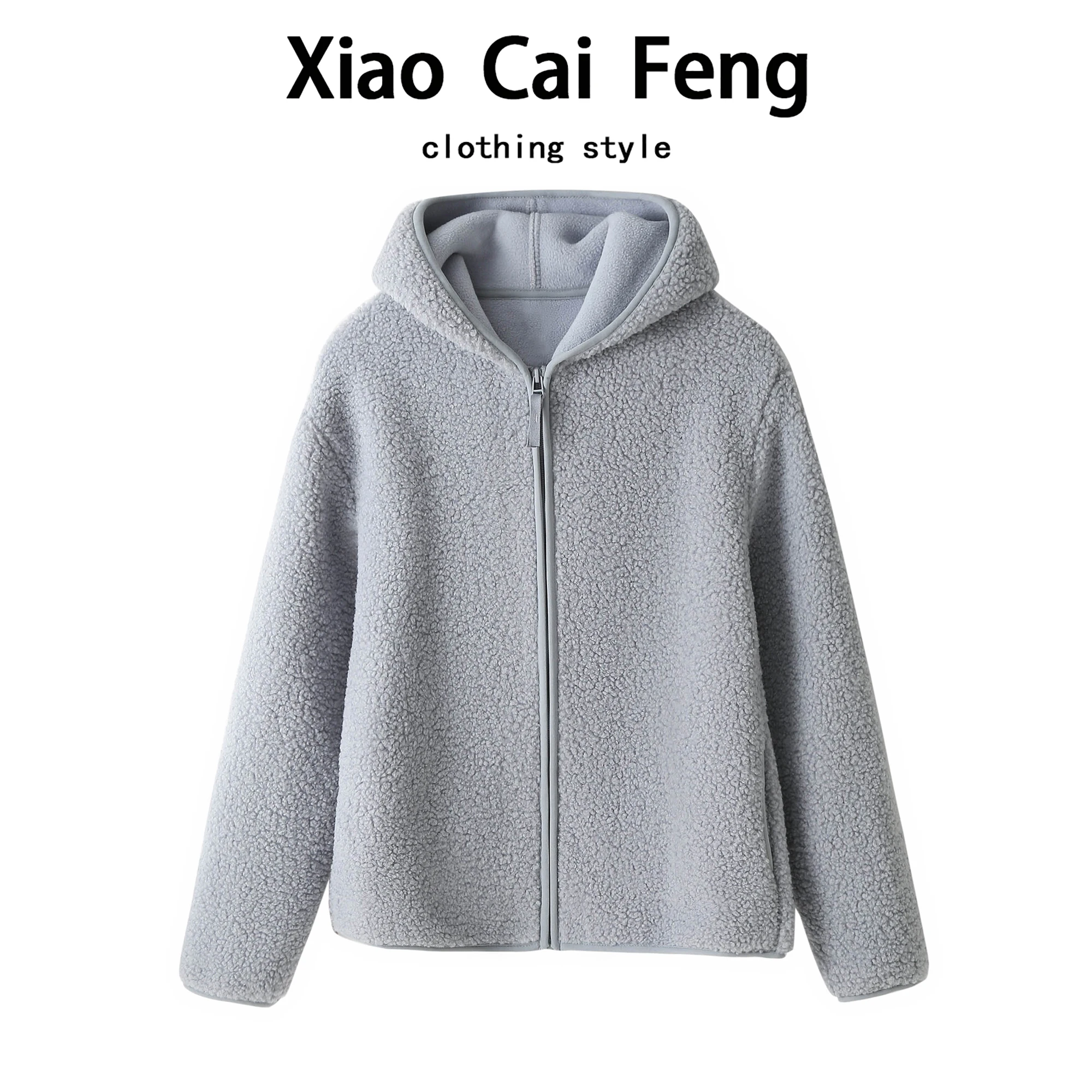 Korean Style Double-Sided Lamb Fleece Hoodie Women's Autumn Winter Thick Warm Cotton Jacket Anti-Cold Fleece Lined Long Sleev...