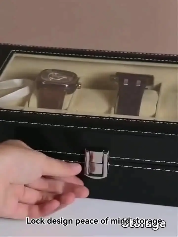 Organizador de relojes de 1 pieza: vitrina de 12 ranuras con cerradura y almohadas extraíbles |   Almacenamiento de cuero sintético para hombres/regalos/viajes