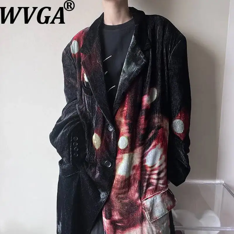 

WVGA Spring Autumn New Men Darkwear Printed Velvet Trendy Long Trench Coats Niche Chic Casual Turn-Down Collar Jacket Ins W24579