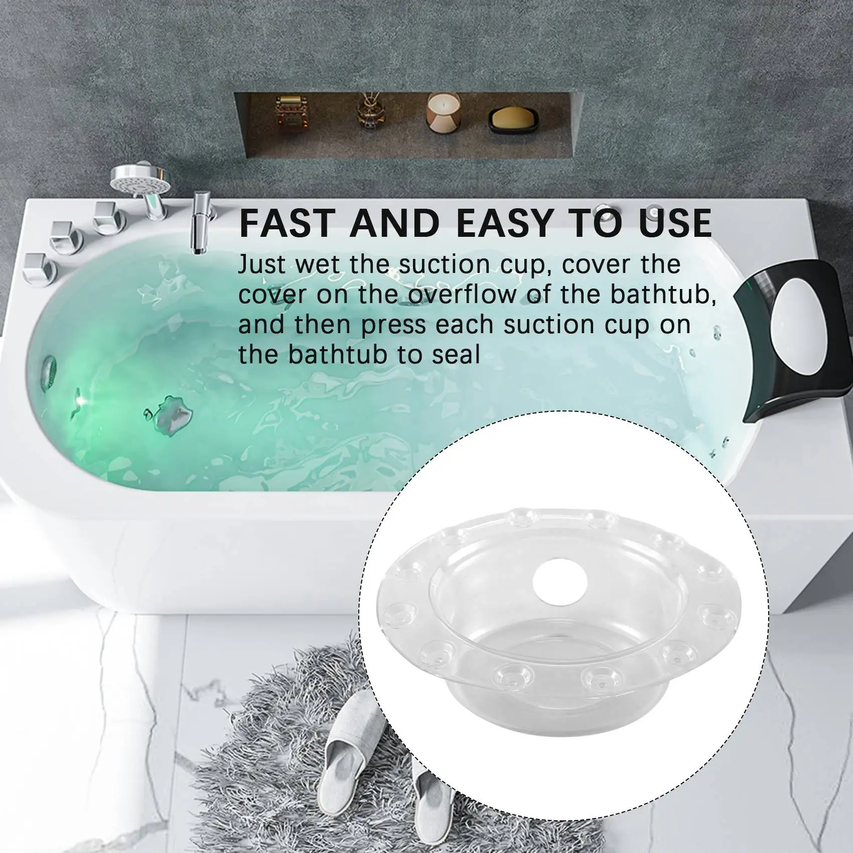 New Bathtub Overflow Drain Cover Suction Cup Seal Bathtub Stopper for Deeper Bath for Bathroom Overflow Drains