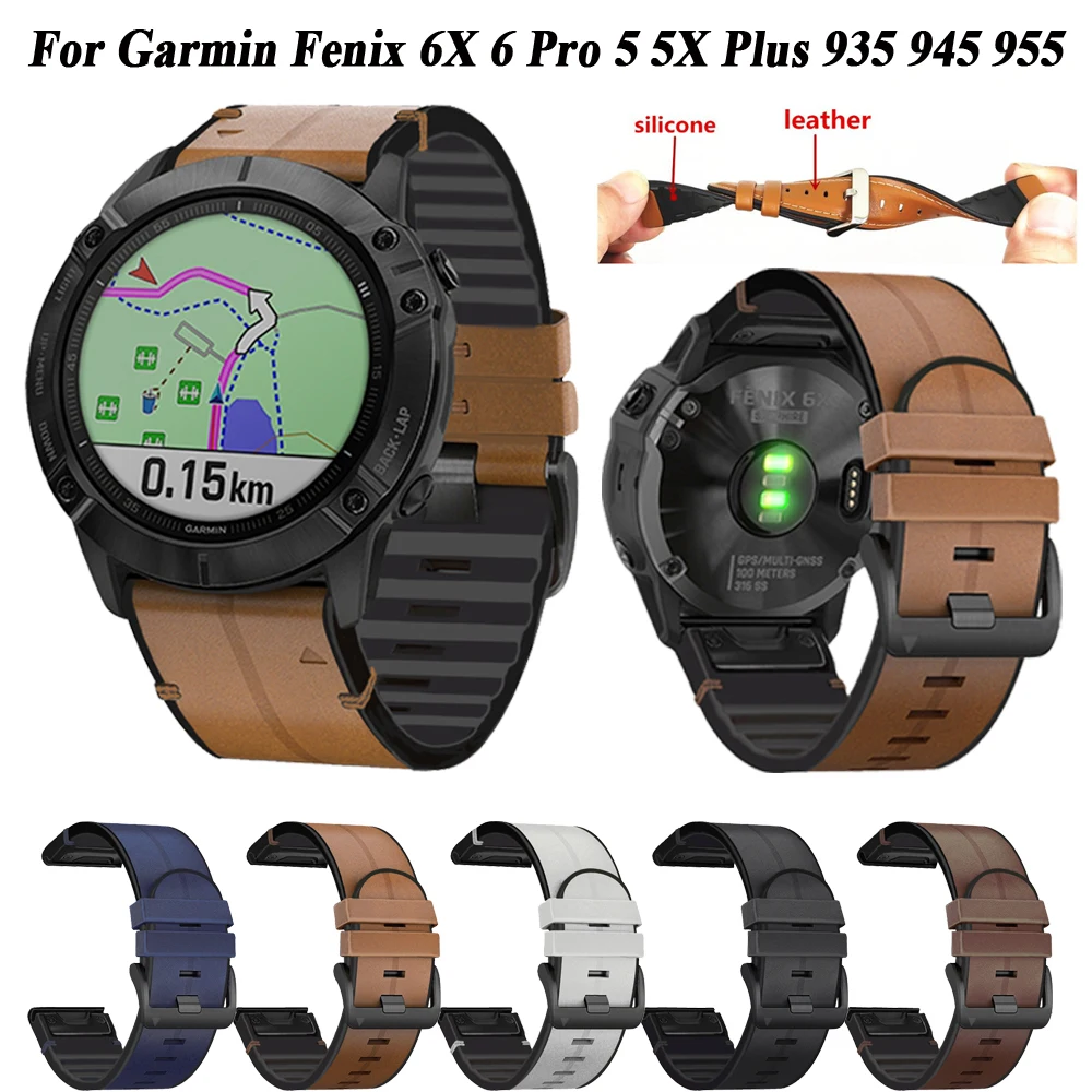 For Garmin Fenix 6 6X Pro Sapphire GPS 7 7X 5 5X Plus Strap Quick Release Leather Silicone Watch Band Watchbands Bracelet Correa