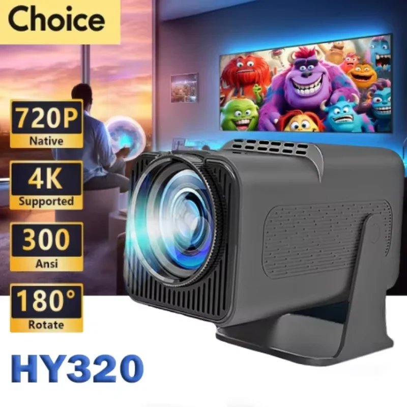 Projector HY320 Mini 4K, 720P, Android 11, ANSI, WIFI6, BT5.0, outdoor movie, laptop, rotatable, 320 °