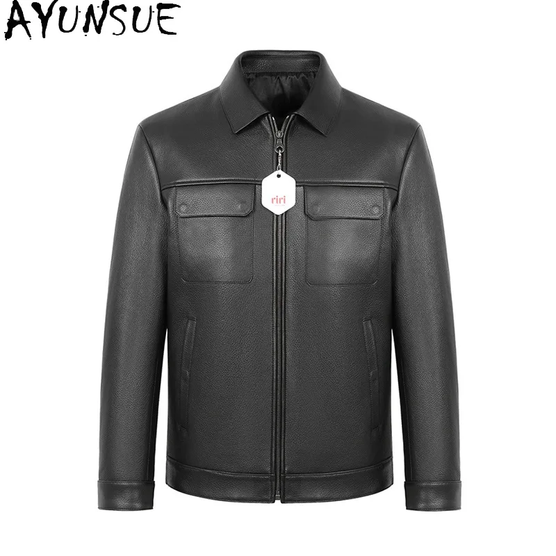 

AYUNSUE Top Quality Natural Real Leather Jacket Men Autumn Man Clothes Business Casual Deerskin Coats Slim Fit Jaqueta De Couro