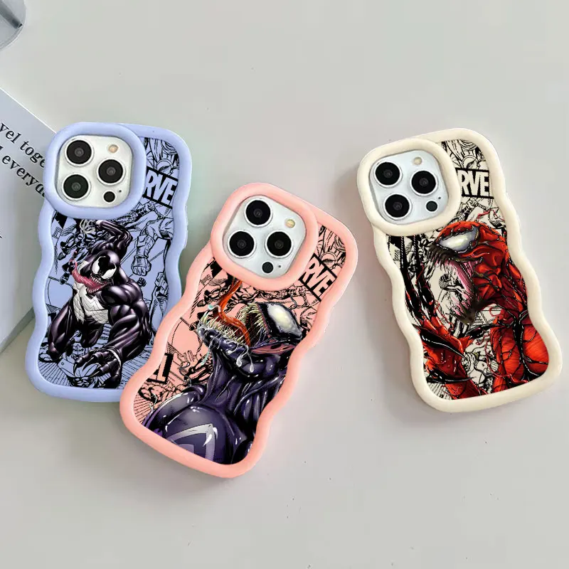 Funda de silicona suave con diseño de ondas laterales Venom Marvel Cool Candy Color para iPhone 17 16 15 14 Plus 11 Pro Max 13 12 Air 17E 16E