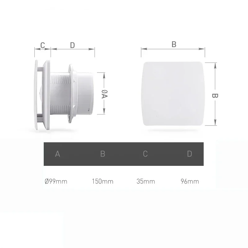 220 V 4/6 Zoll Abluftventilator für Zuhause, Badezimmer, Küche, Schlafzimmer, Toilette, geräuscharmer Ventilator, Hotelwand, leiser Abluftventilator