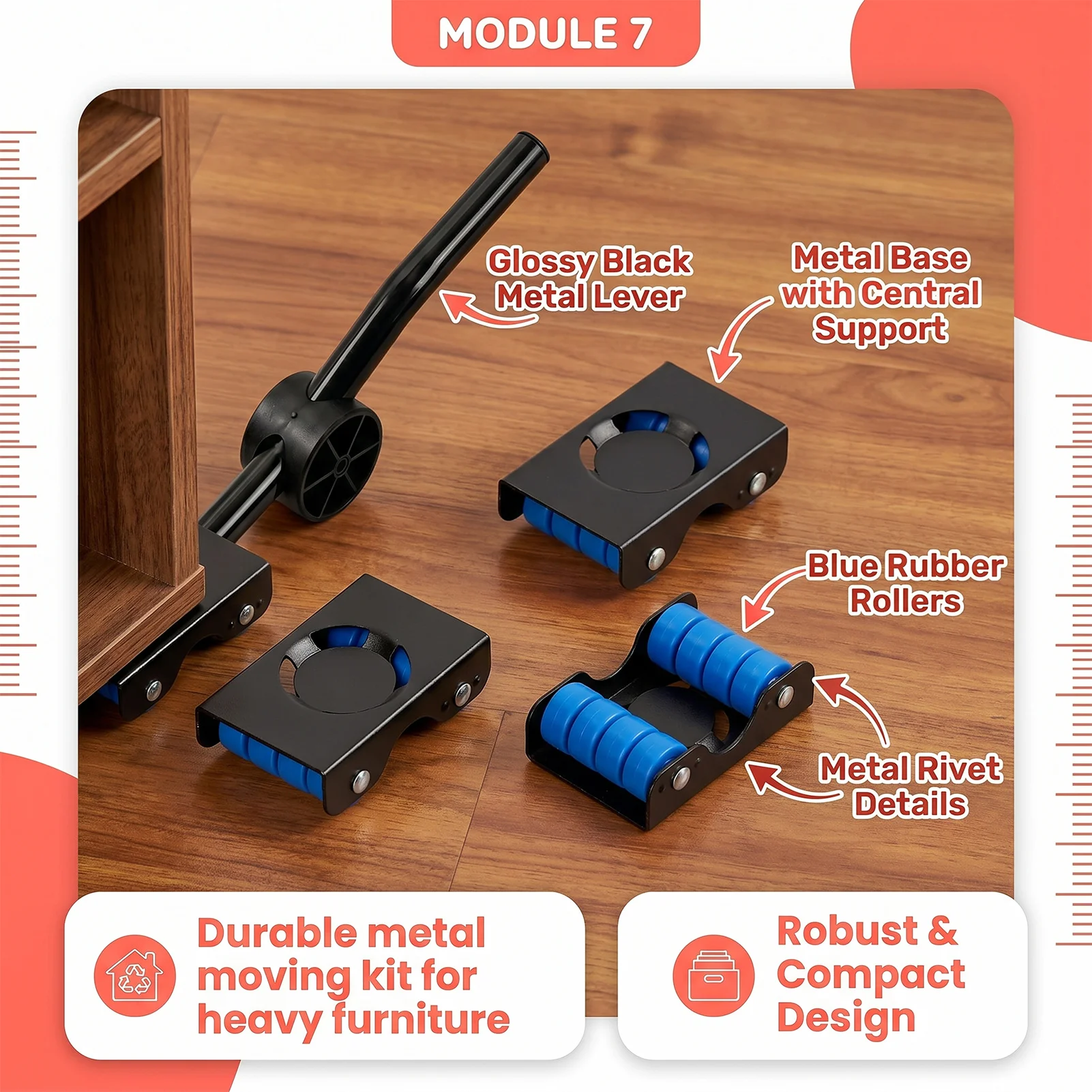 Household Heavy Item Moving Roller Silent Non-Scratch Wheels 180° Swivel Furniture Mover Kit for Washing Machine Easy Transport
