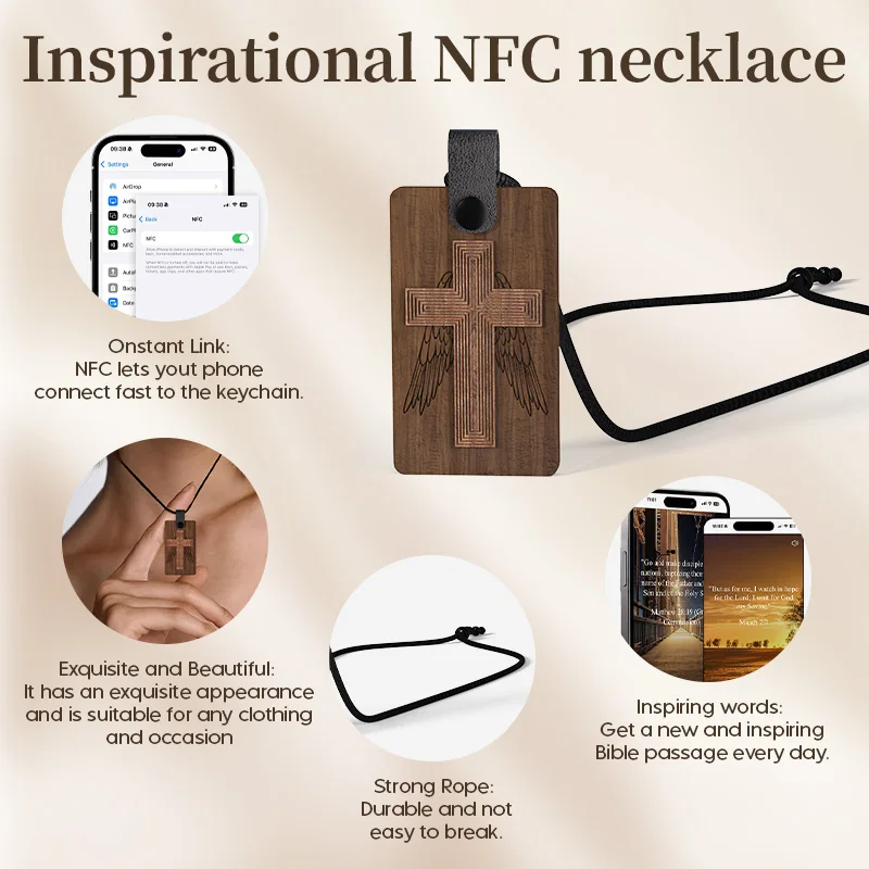 Colar de cruz católica com NFC, colar de versículo da Bíblia diário cristão, presentes de joias religiosas, colar da Bíblia
