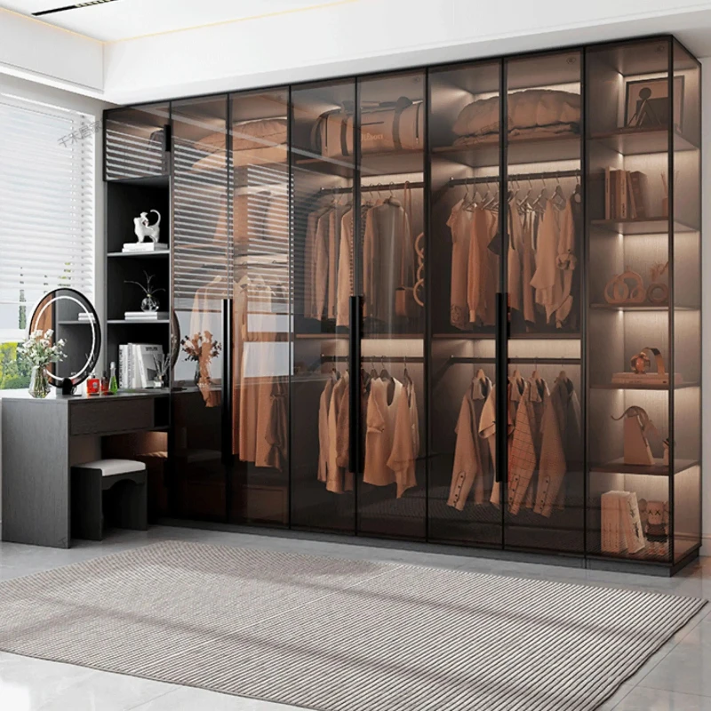 

Italian Luxury Fashion Wardrobe Cabinet Storage Shelves Glass Doors Cupboard Wardrobes Support Cupboard Home Bedroom Furniture