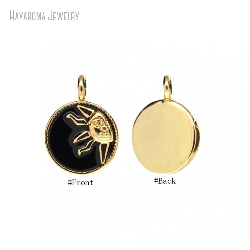 

10Pcs Round Coin Shape Circle Sun Metal Copper Wholesale Gold Color Jewelry Enamel Pendant Charms PM47566