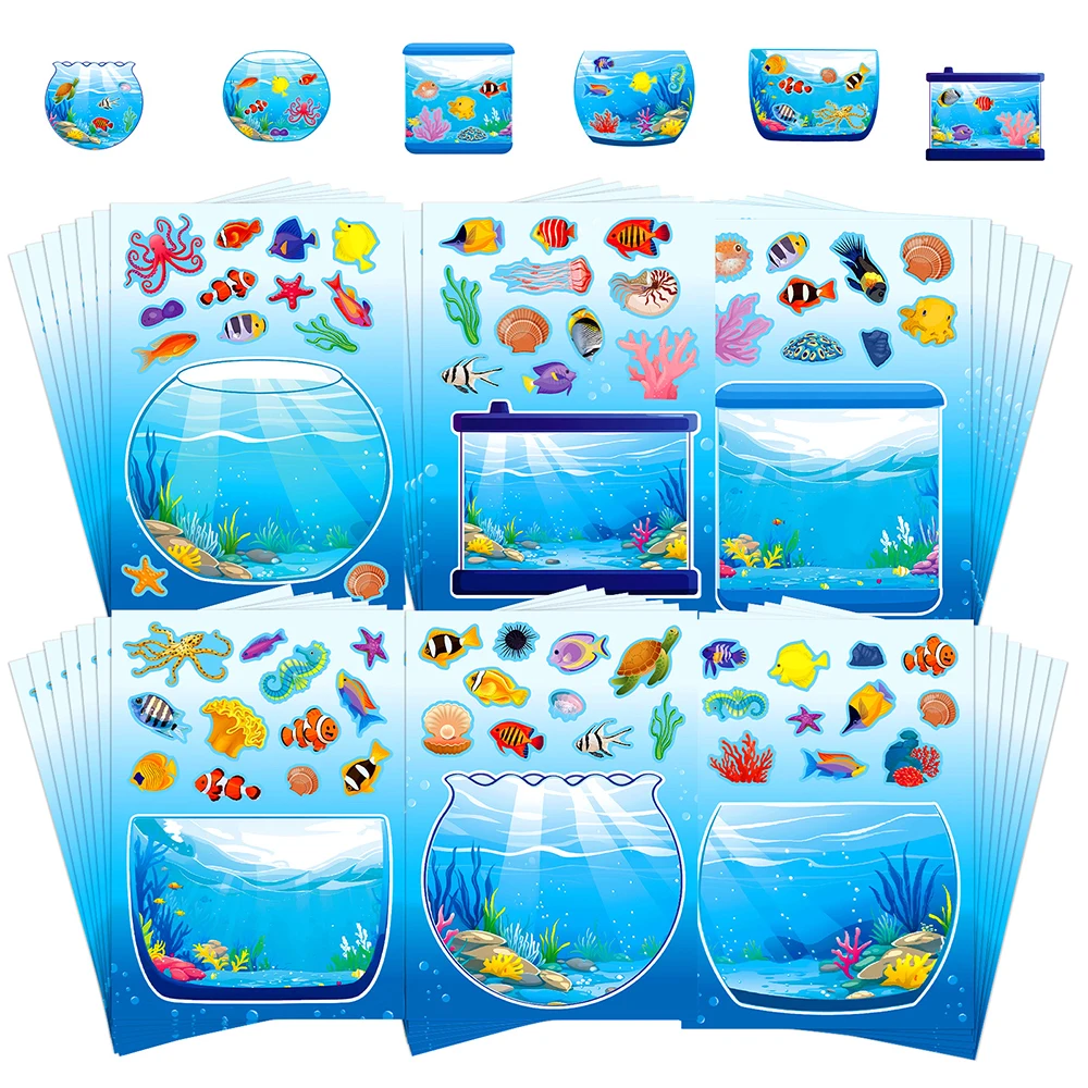 

6/12sheets Make Your Own Fish Tank Puzzle Stickers Funny Cartoon Sea Animal DIY Assemble Jigsaw Decals Kids Party Decoration Toy