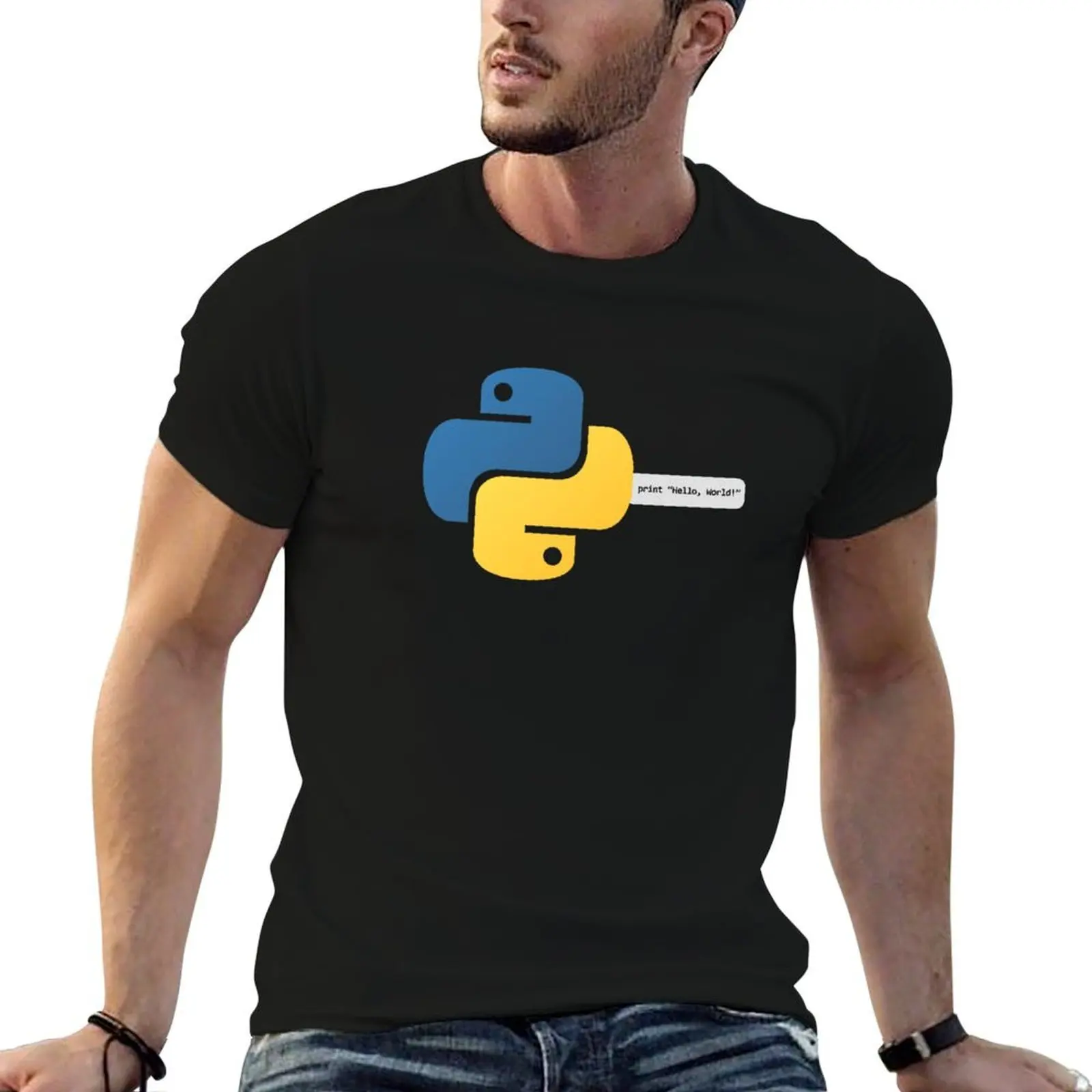Hola, Mundo, Python! Camiseta de algodón suave para hombre, camiseta de algodón grueso para hombre