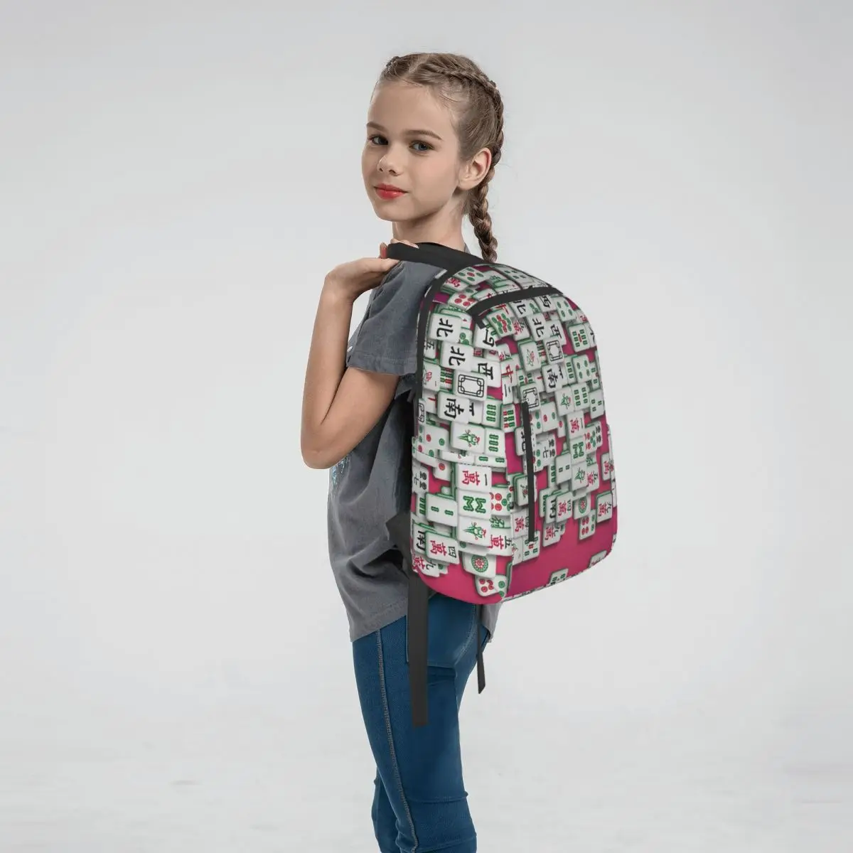 Mahjong Tile Pattern Backpack Large Capacity Boys Girls BookBag School Bag Shoulder Bags for Men Women