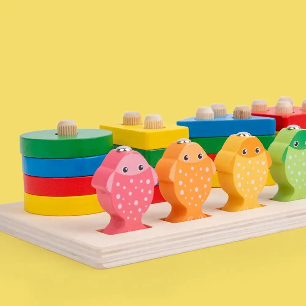 Jogo de pesca magnético de madeira com reconhecimento de cores, jogo de tabuleiro interativo montessori, quebra-cabeça multifuncional