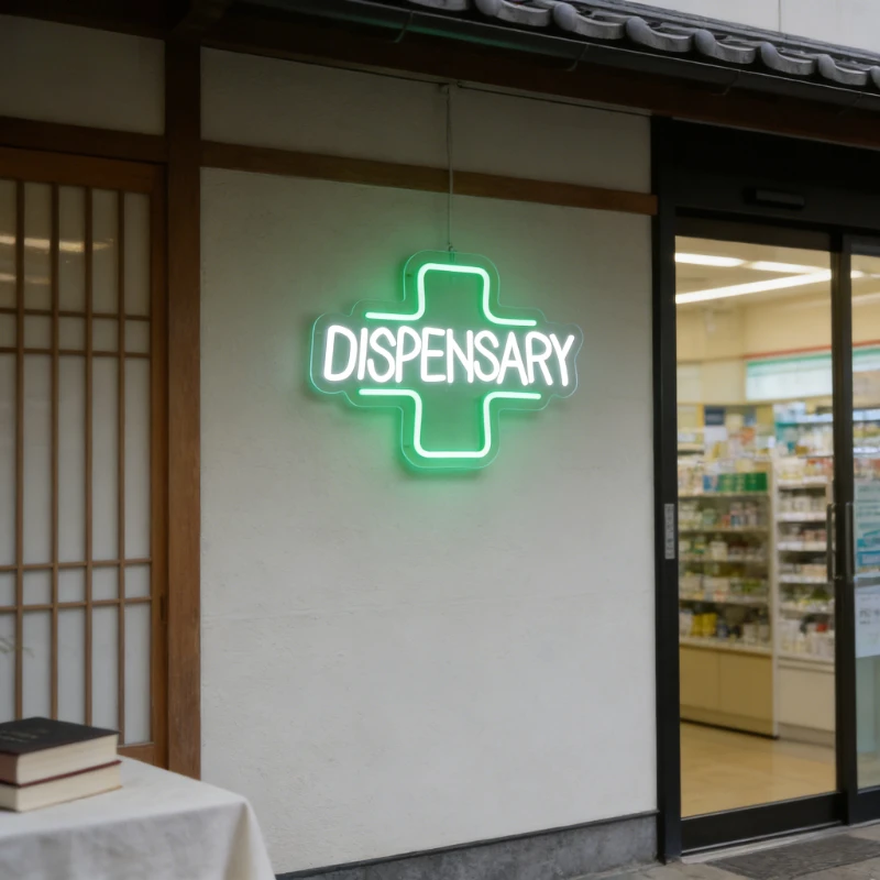 디스펜서리 크로스 네온사인 그린 LED USB 벽걸이 - Green Herbal Wellness 리뷰 및 가격
