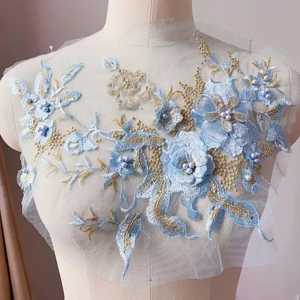 Fashion Elegant Sequin Embroidery Sequined Embroidery Patches DIY Lace Fabrics Applique Embroidered Floral Patches Dresses
