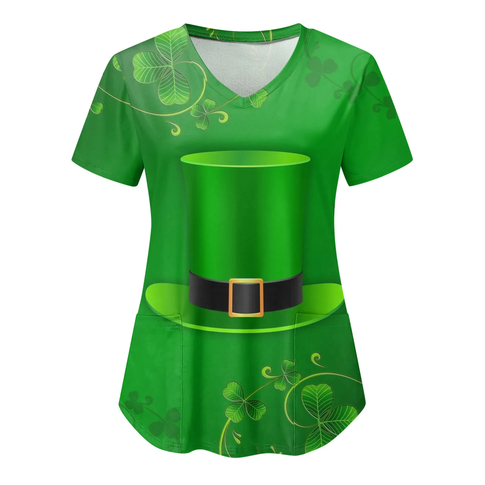 Clover Print Green Scrub Tops St. Patrick's Day Clinic Carers Nurse Uniform Clinic Staff Blouse uniforme de enfermera para mujer