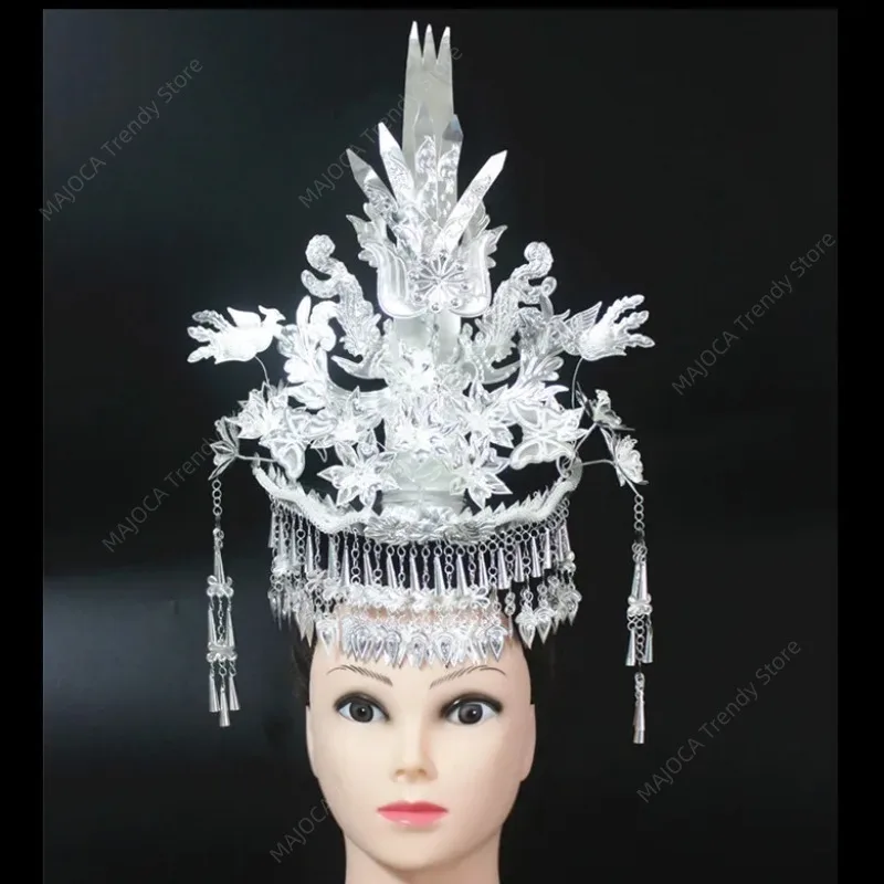 Homng Headwear Miao Silver Hat Miao Clothing Hair Accessories Orient Chinese Folk Style Dance Wear Headdress Hmong Jewelry