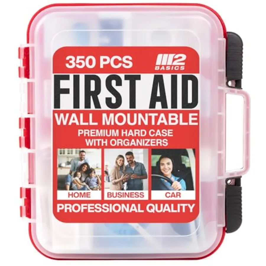 

350 Piece First Aid Kit, Wall Mount Hard Case with Dual Layer Compartments for Workplace, Office, Warehouse, Home, Car