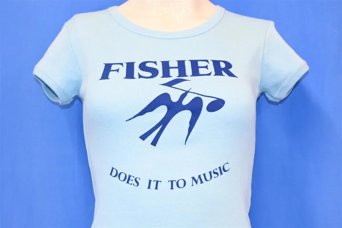 70s Fisher Does It Music Audio Electronics Logo Promo T Shirt Women s Extra Small