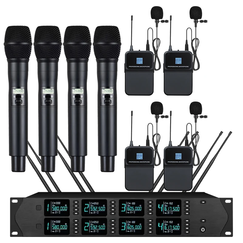 JYPY Microfono wireless UHF professionale Microfono lavalier portatile a 8 canali per microfono a fascia per performance sul palco