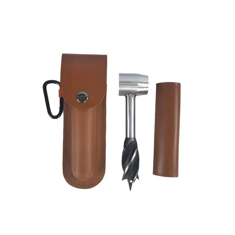 Outdoor Camping Field Survival Portable Stainless Steel Drilling Bit Set Durable Auger Bits with Leather Protective Cover