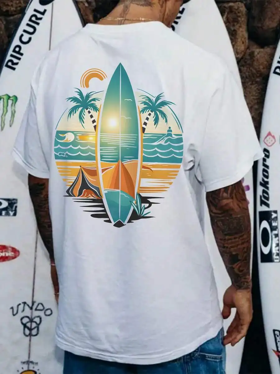 

| Men's Casual Vacation Style California Elements Printed Short Sleeve T-Shirt | Suitable For Summer
