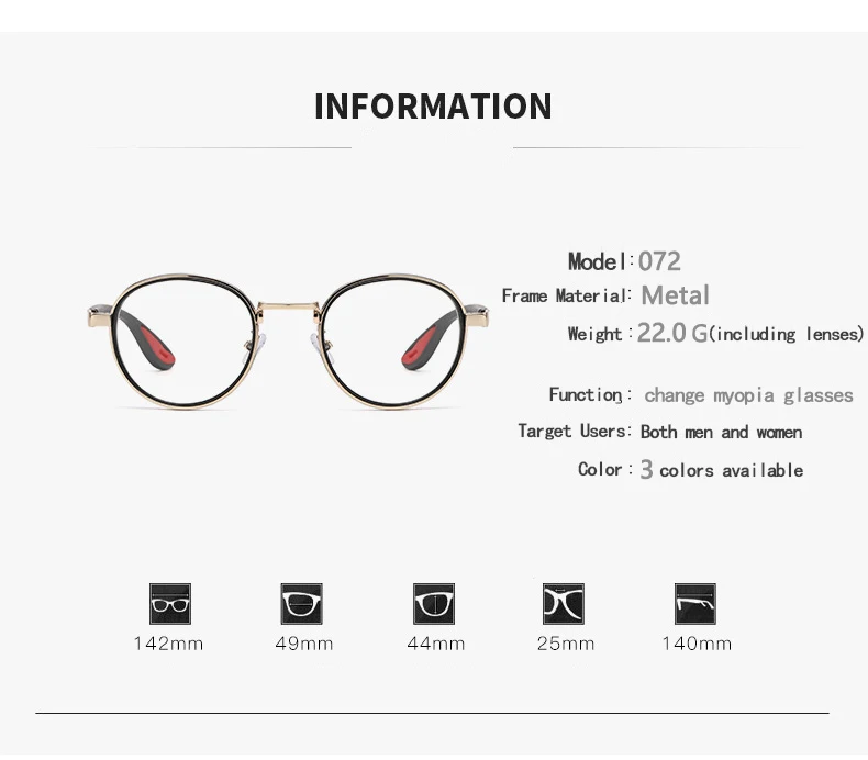 Punk-Style Farbwechselnde Kurzsichtbrille, Neue Modische Runde Hip-Hop Anti-Blaulicht-Brille 072 – Detail 6