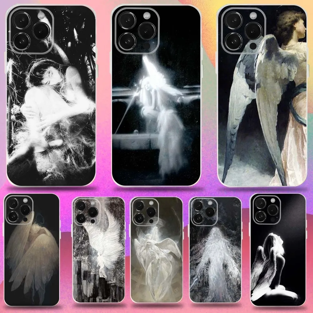 

Clmj Beautiful Angel Phone Case For iPhone 16,15,14,13,12,11 Pro,Max,Plus,X,XS,XR,SE,Mini Transparent Silicone Soft