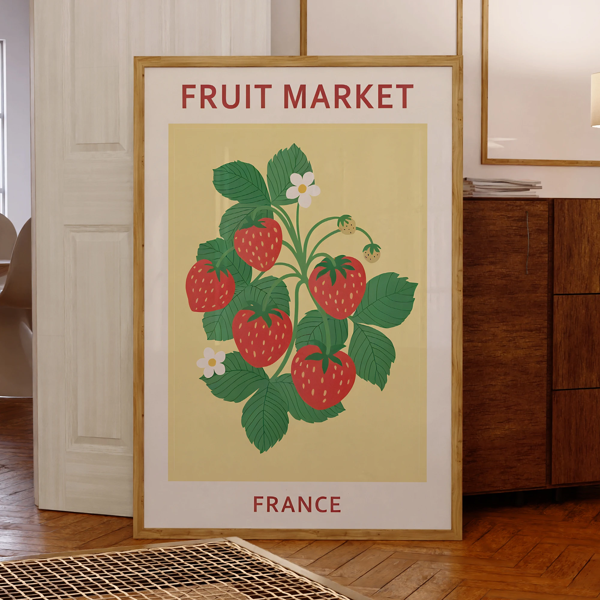 Minimalist Fruit Market Strawberry Wall Art Printmaking Canvas Painting Poster Pictures Living Bedroom Waterproof Home Decor