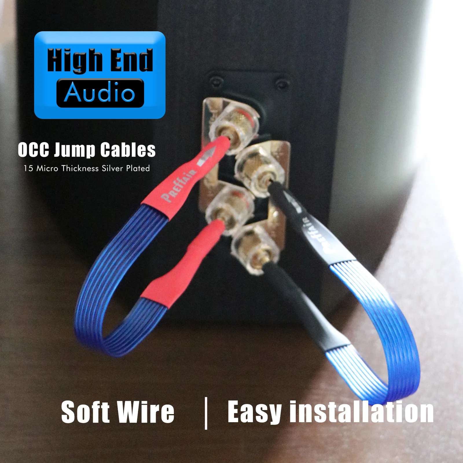 Preffair 4pcs Speaker Bridge Audio Cable 14 strands High Purity OFC Sliver-Plated Bridge Cable Banana/Y Spade Plug Speaker Cable
