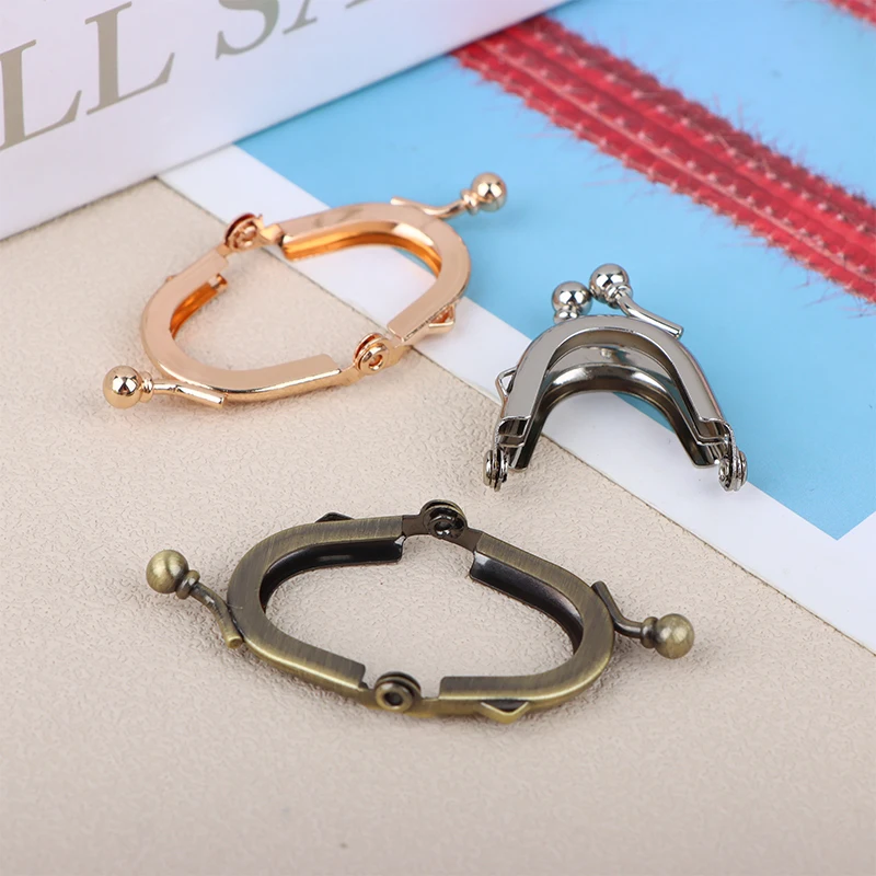 1Pc 2.5cm*3.5cm Tiny Round Kiss Lock Clasp Purse Frame With Outter Loops Glue-In Kiss Lock Frame DIY Bag Making Accessories