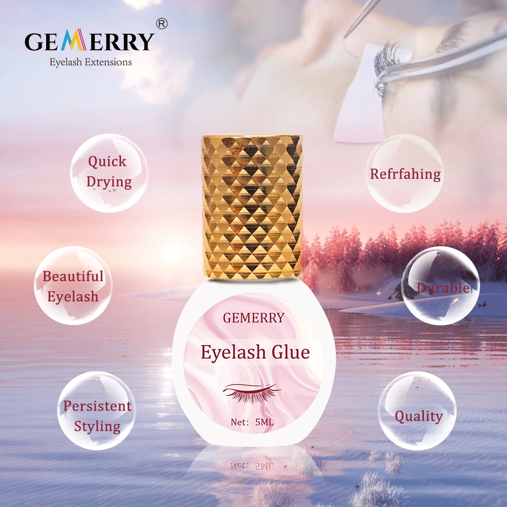 GEMERRY 5ml Eyelash Extensions Clear Glue 1-2s Fast Drying Eyelashes Glue Lash Glue Transparent Adhesive Retention Long Lasting