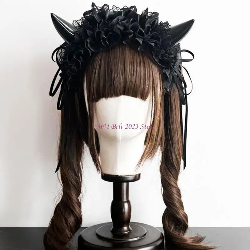 49ME عصابة رأس جميلة على شكل قرن الشيطان الكرتوني، رباط شعر لطيف للأطفال البالغين #3