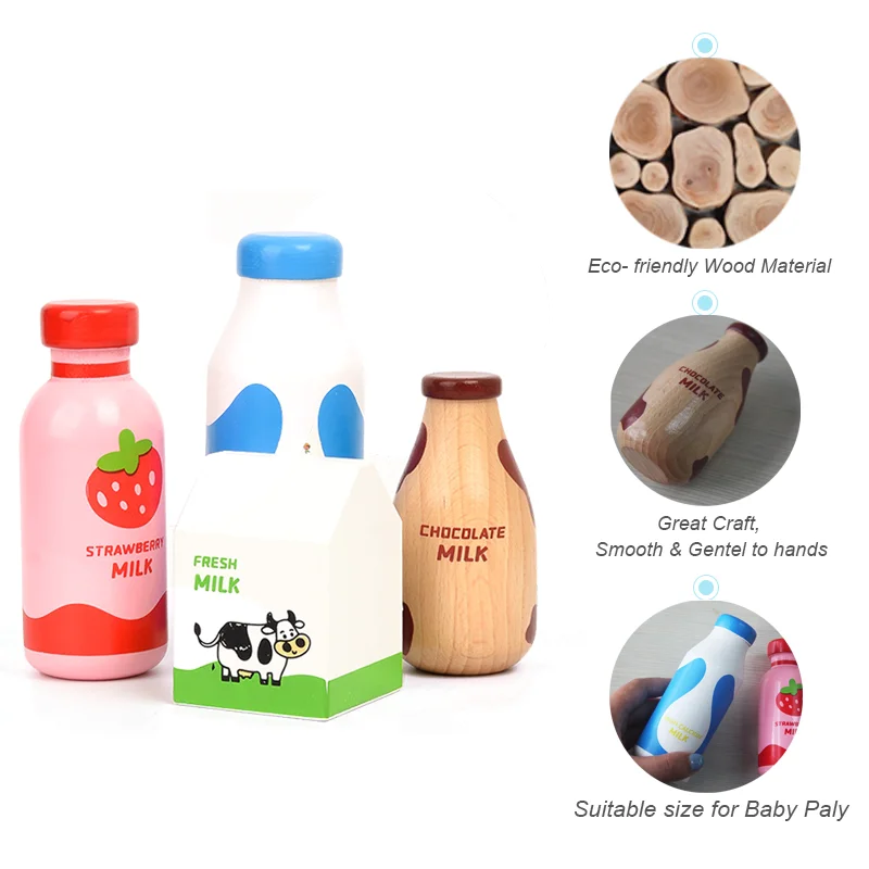 Children Pretend Play Wooden Milk Drink Set Kitchen Food Toys Montessori Learning Educational Kids Simulation Imitation Game