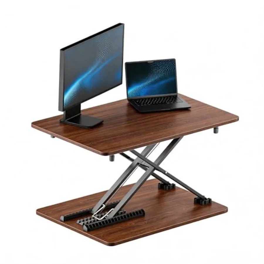 Standing Desk Converter for home and office use, natural wood, height adjustable laptop stand with sit-stand functionality, no
