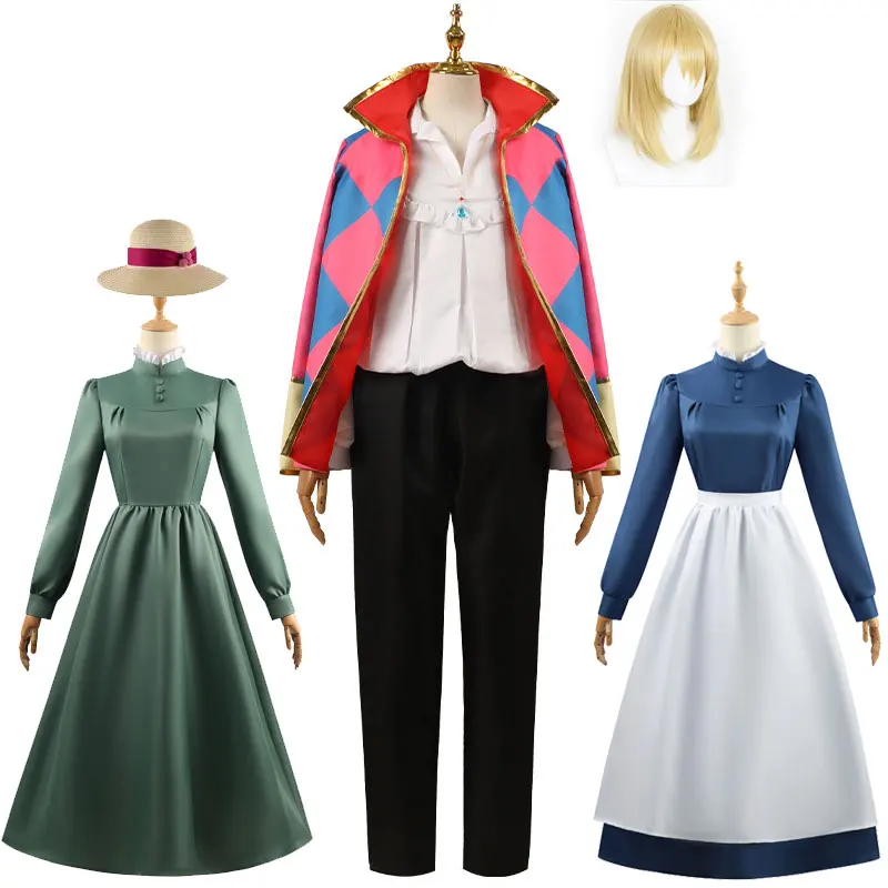 New Anime Howl Cosplay Sophie Costume Halloween Party Suits Coat Pants Shirt Men Wigs Women Dresses Clothing