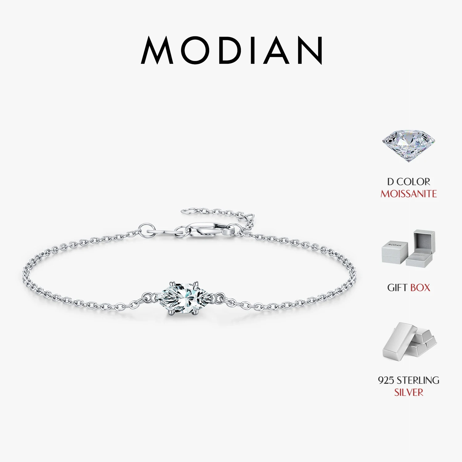 MODIAN 0.5CT Marquise Cut Moissanite 925 Sterling Silver Fashion Lab Diamond Link Chain Bracelets For Women Fine Jewelry Gift