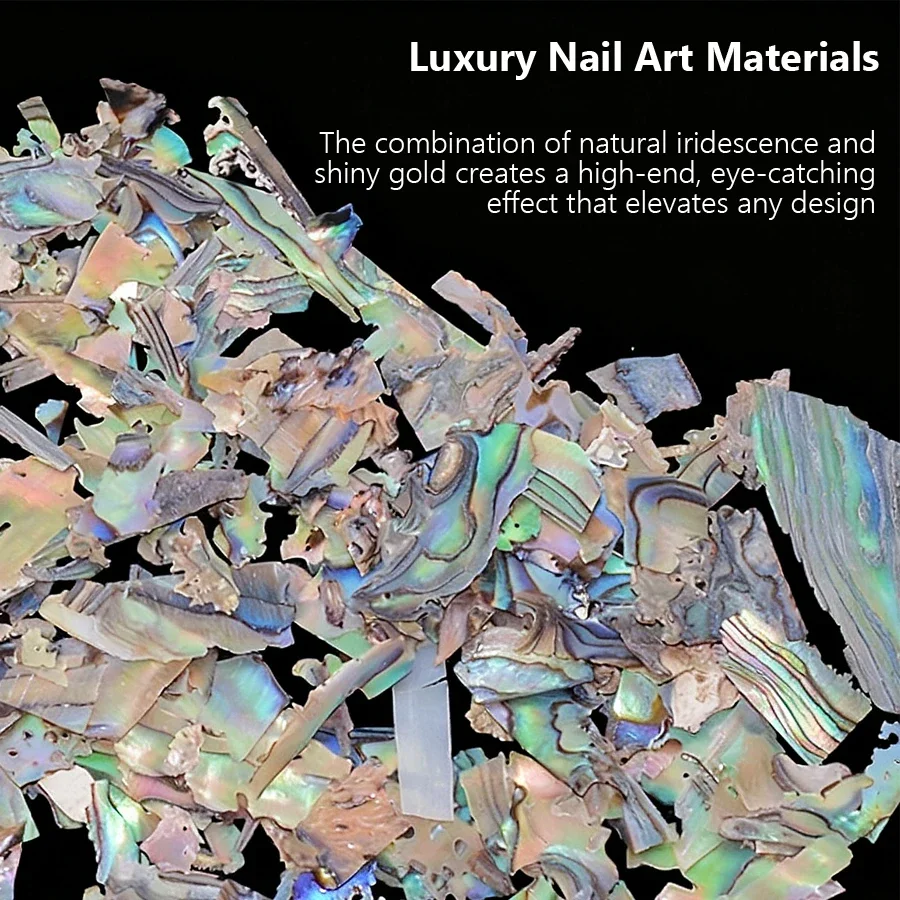 5g Nail Art Shells Abalone Flakes, Luxe Mother-of-Pearl Nail Charms for Manicure Decorations Acrylic & Gel Nails
