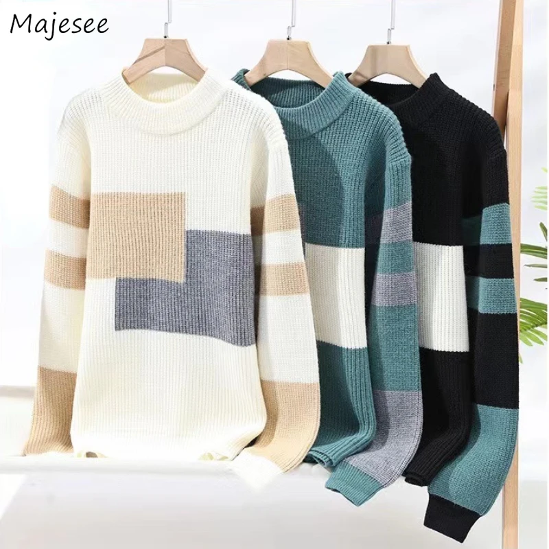 

Panelled Pullovers Men Warm Soft Knitted Sweaters All-match Daily Autumn Winter Fashion Comfortable Handsome Streetwear Ulzzang