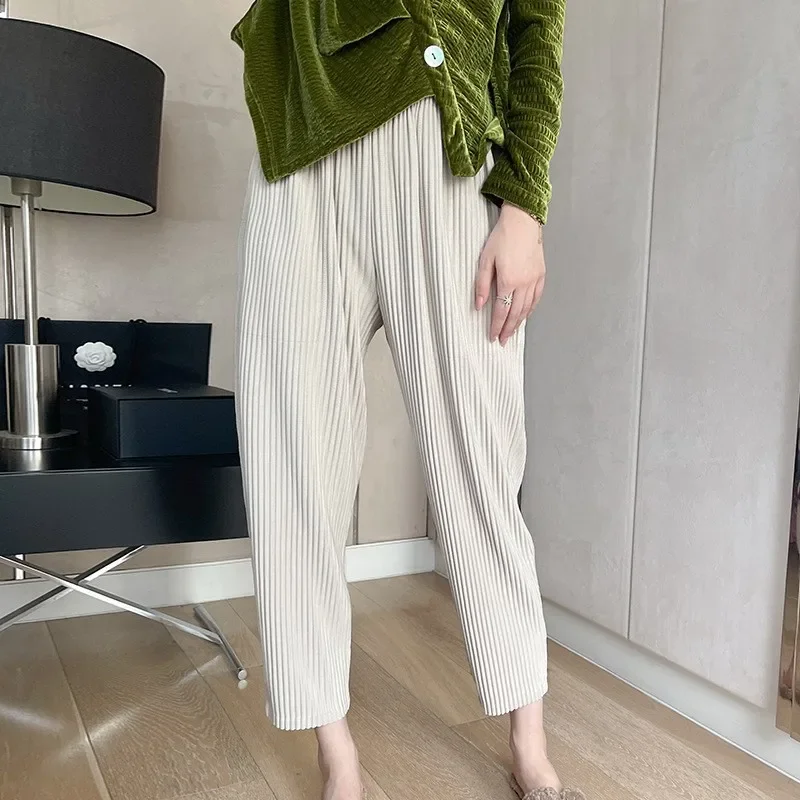 Miyake Thin Casual Pants Female 2024 Spring and Fall New Thickened Fabric Tongle Hundred Folded Small Leg Pants Harun Pants