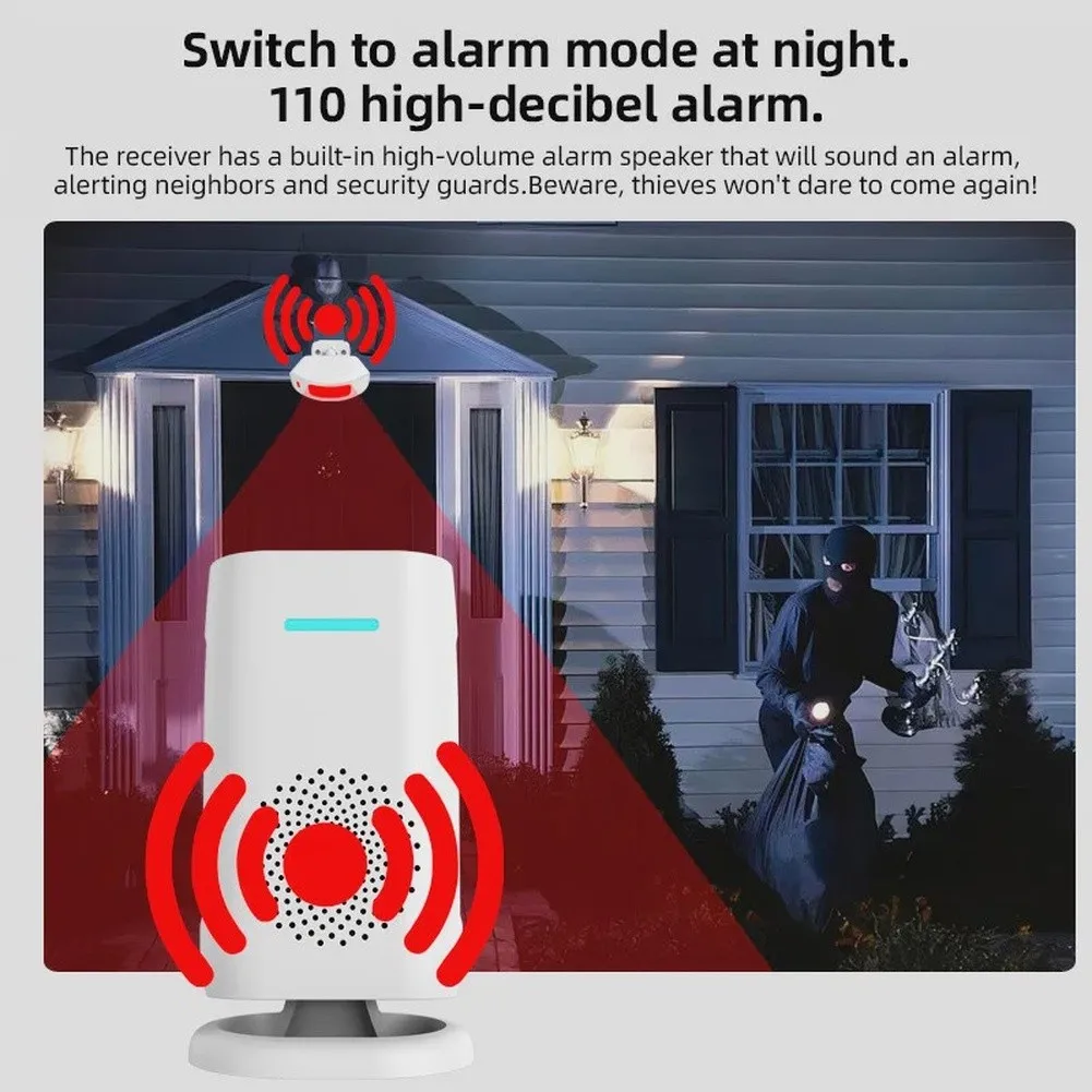 White Wireless Motion Doorbell Easy Installation Doorbell Device Smart Welcome Alarm 110 Degree Detection Angle