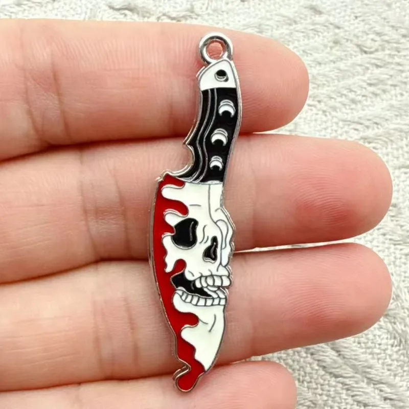 10PCS Metal Alloy Skull Sword Heart Charms Halloween Weapon Pendant For Jewelry Making DIY Handmade Craft