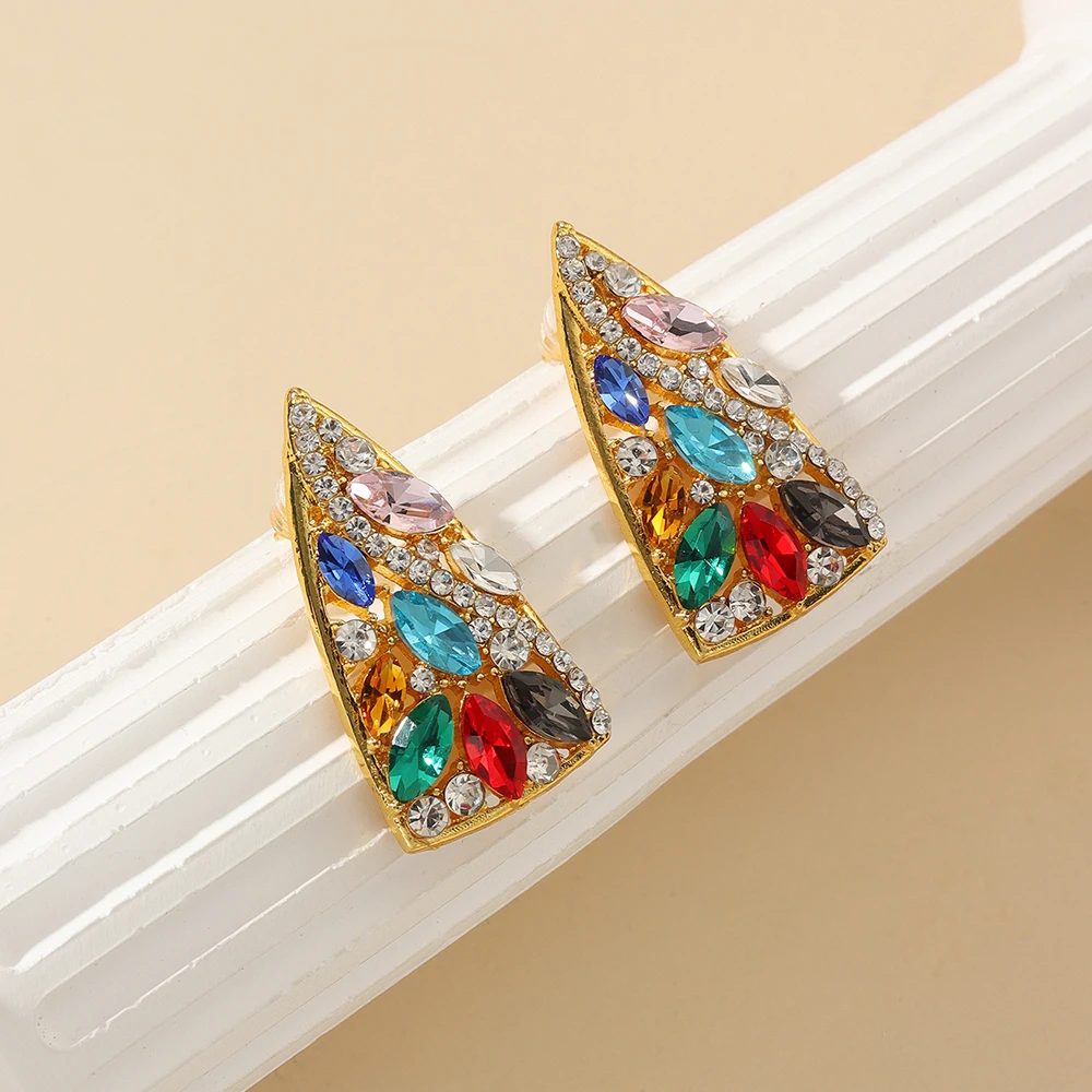 3-piece Set New zircon  pendant necklace + earrings + ring jewelry set  for Women Colored zircon stainless steel golden Set